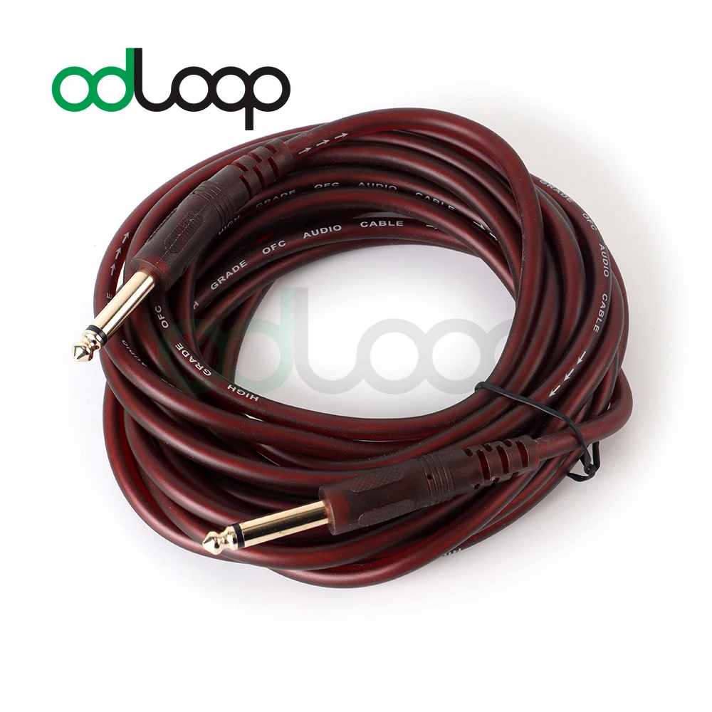 ODLOOP 5m Guitar Cable 6.35mm Mono Jack Speaker Cable Instrument Male To Male Compatible with Electric Bass Guitar Keyboard