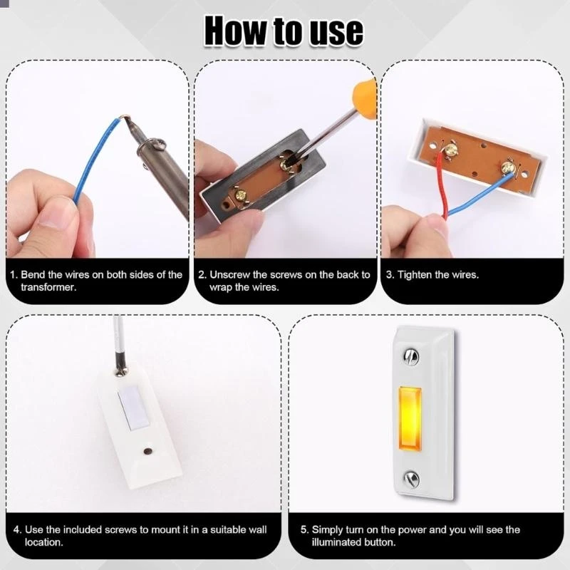 U55D Practical LED Doorbell Push Button Sturdy Plastic Wire Wall Mounted Door Chimes Switches Suitable for Various Door