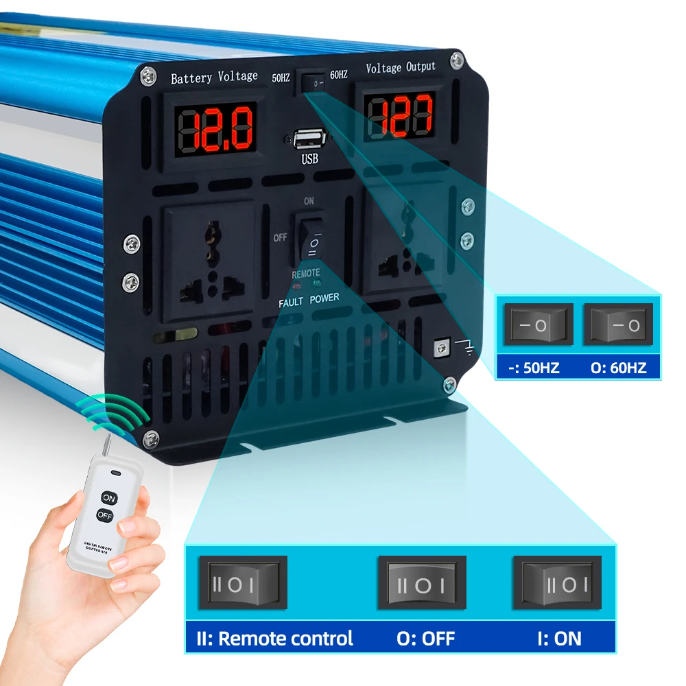 DC12V Inverter Pure Sine Wave 2000W-8000W Inversor Remote Control LED Converter Power Transformador Inversor Senoidal Pura