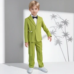 Boys Suits for Weddings Green Casual Kids Performance Clothes 3 To 14 Years Teens Children Formal Blazers Trousers Outfits Set