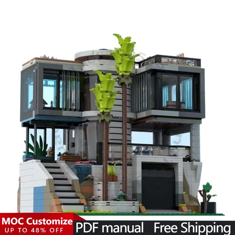 

2307 PCS Modular Building Modern Mansion (Grey) - Modification of Set 42639 MOC Customize Modular Brick DIY Assembly Toy Gift