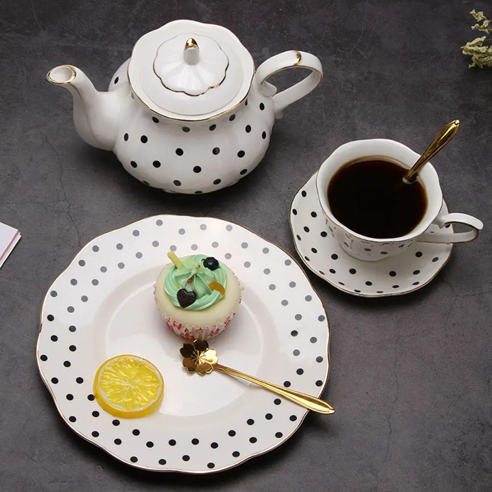 Juego de Tazas de Café de Cerámica con Diseño de Puntos, con Platillo, Elegante Taza para el Té de la Mañana, Gran Capacidad, Borde Liso, Apto para Lavavajillas, para Hogar y Oficina