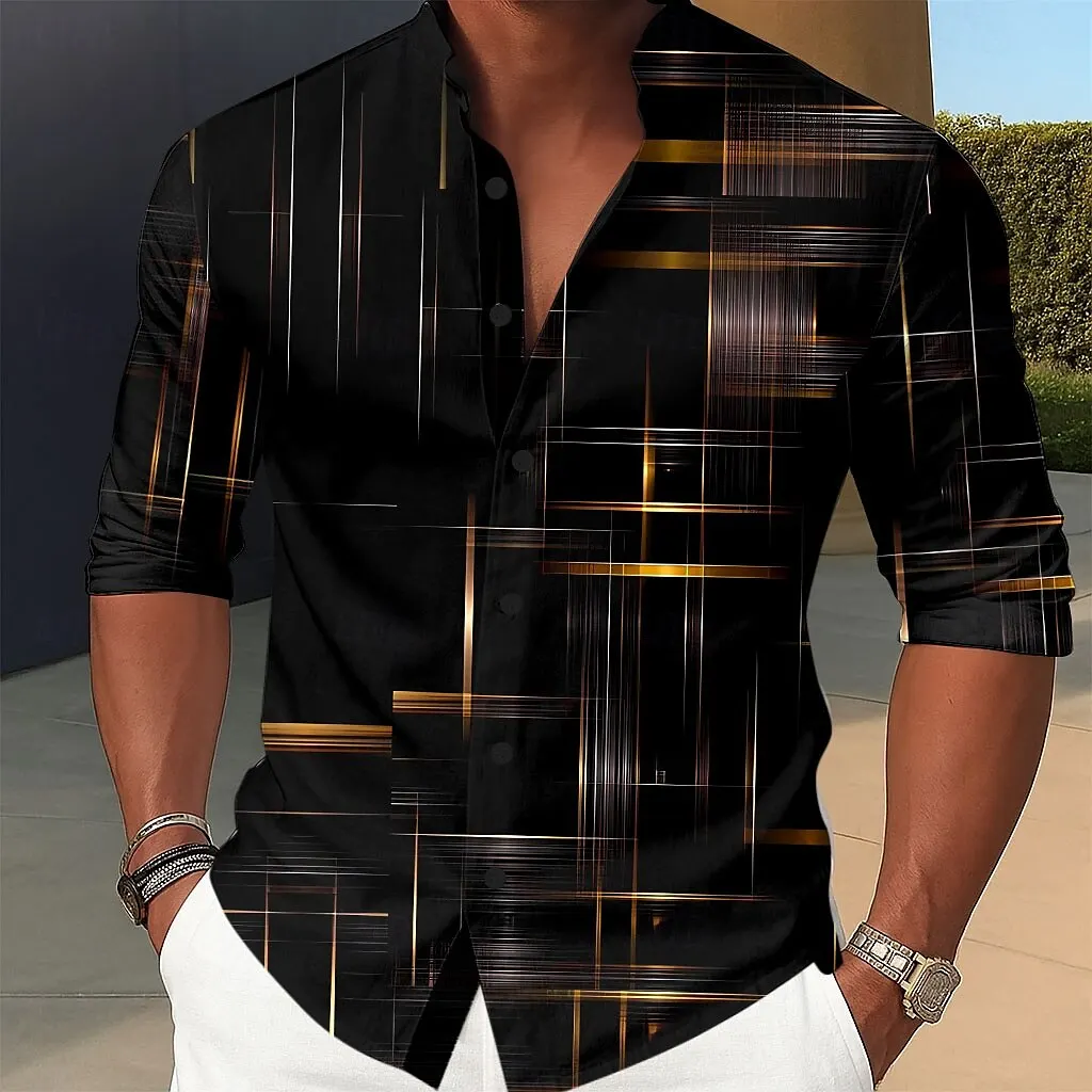 

Men's Casual Shirt Geometric Gradient Line Shirt Button Shirt Long Sleeve Fashion Casual Lapel 3D Print Shirt Summer Autumn