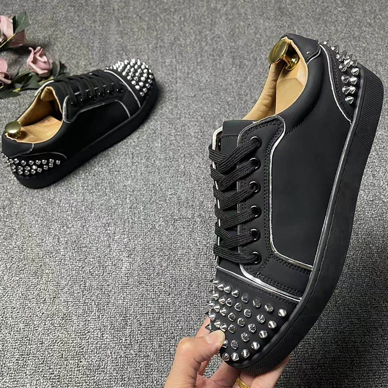 men's fashion punk rock rivets shoes original leather spikes studded shoe black white flats designer sneakers stylish footwear