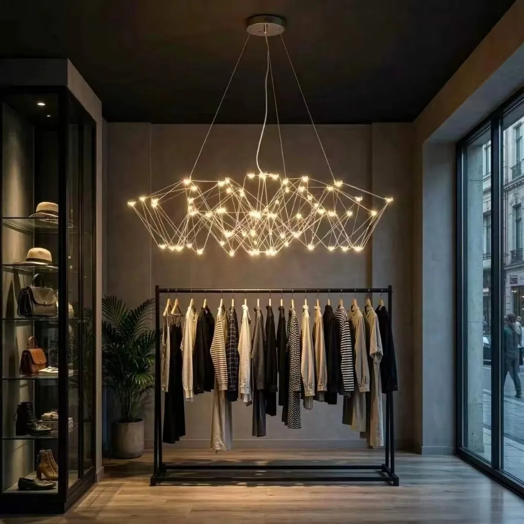 Modern Starry Sky Chandelier Creative Magic Cube Firefly LED Pendant Lamp Stainless Steel for Restaurant Villa Dining Room Decor