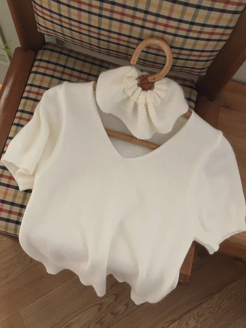 Afslankende V-Ne Knitwear ort Sve Damestop Faionable Chic Koreaanse Sle Loose Fit Polyester Lente Zomer Kleur