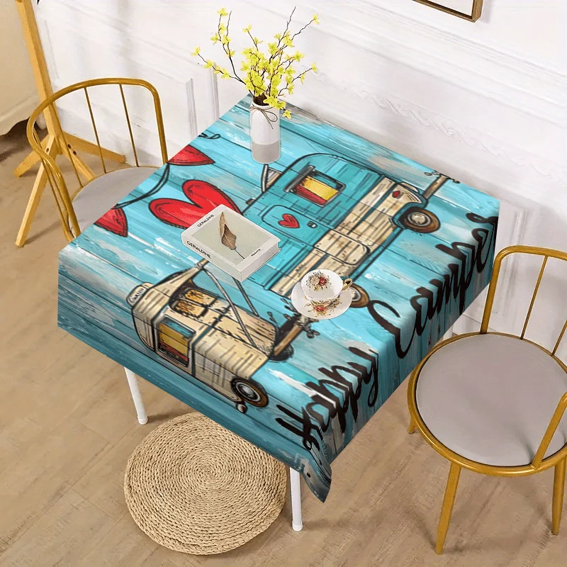 One-piece Happy Campers Floral Forest Pattern Camping Tablecloth - Suitable for family gatherings, etc.