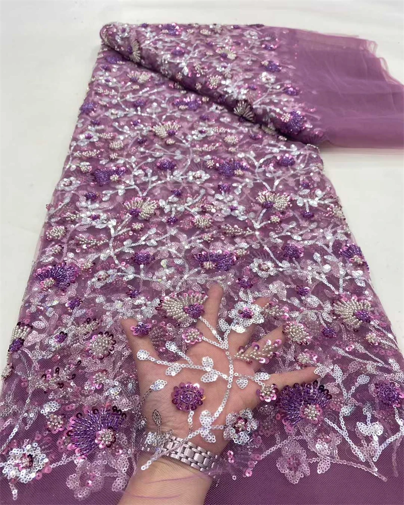 

High Quality French Tulle Lace Fabric with Sequins And Embroidery Beads for African Party Dresses New Arrival 2025