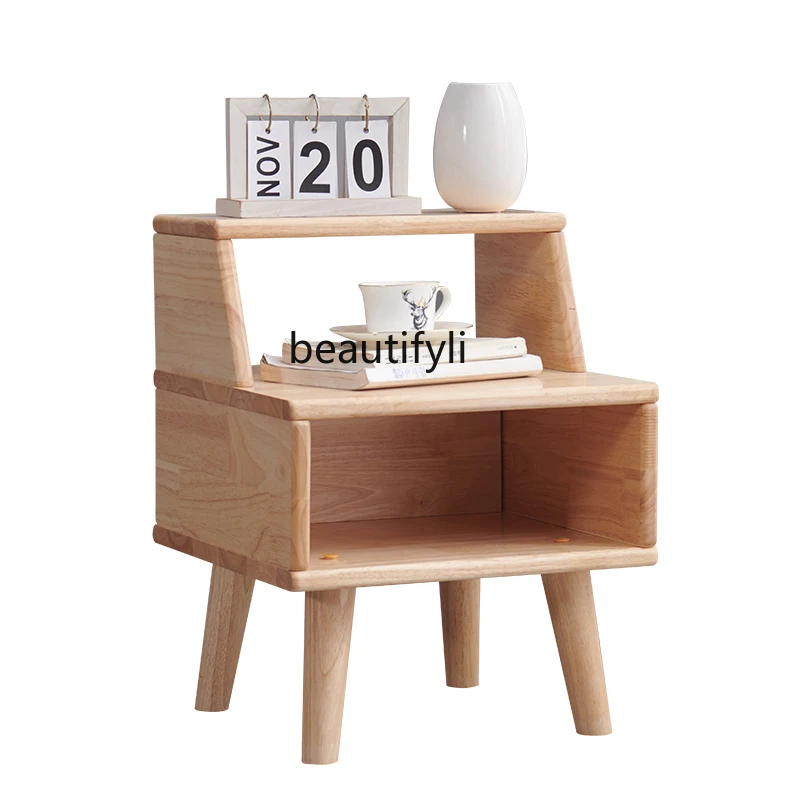 

yj Solid Wood Nordic Bedside Table Small Apartment Gap Storage Ultra Narrow Mini Creative Multifunctional Practical Side Cabinet