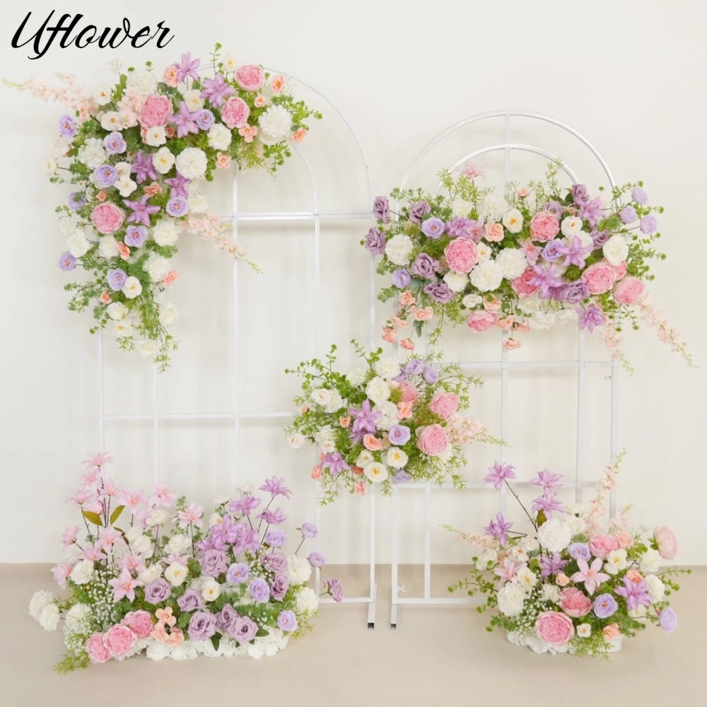 

Uflower Artificial Rose Flowers Wedding Decoration Hanging Flower Row Road Leading Floor Floral Flower Ball Backdrop Party Decor