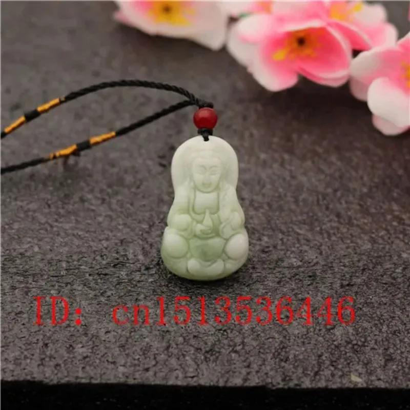 Carved Guanyin Jade Pendant Natural Chinese White Jadeite Bodhisattva Necklace Charm Jewellery Fashion Buddhism Amulet Gifts