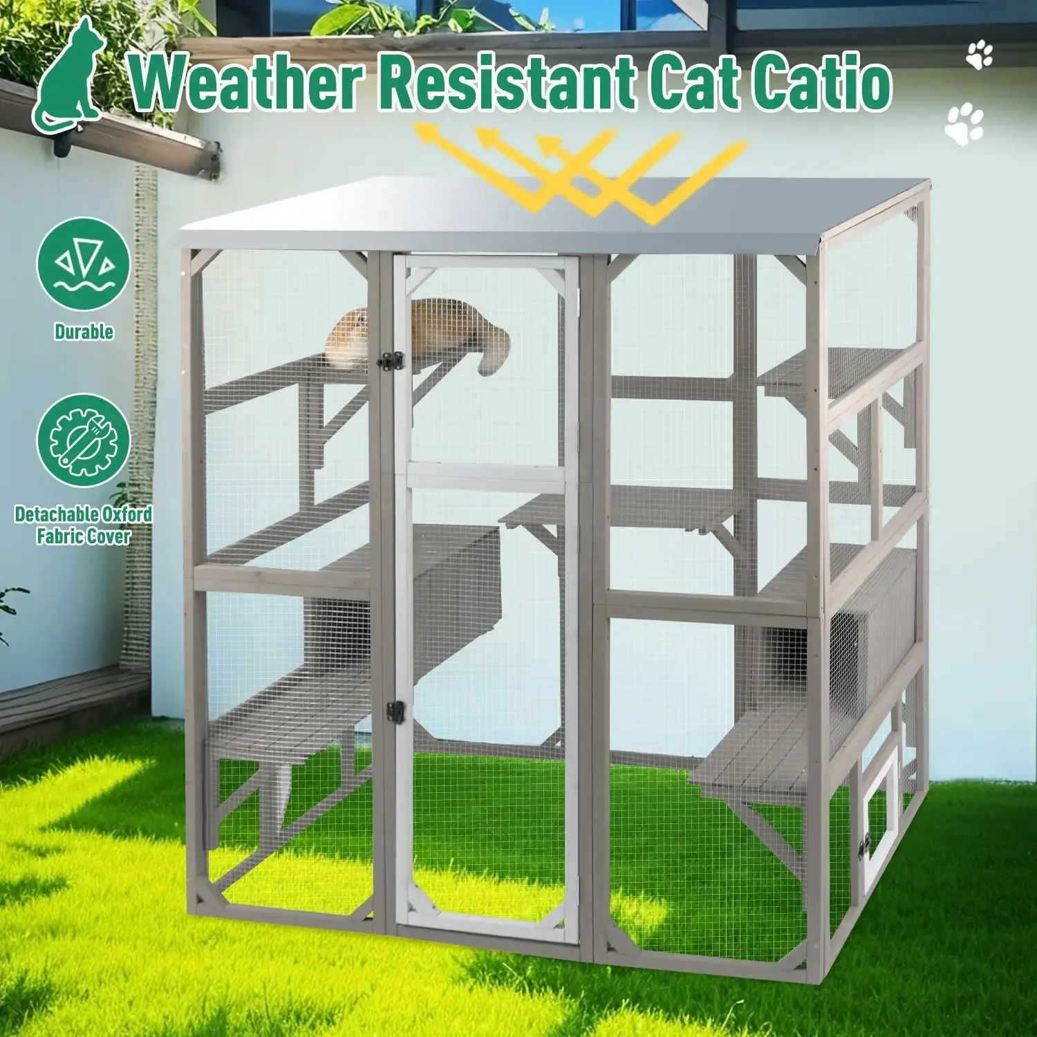 [¡Stock limitado! ]Cabinetes para gatos al aire libre, casa grande de madera para gatos, patio para gatos de interior, refugio para gatos ferales con 2 puertas espaciales
