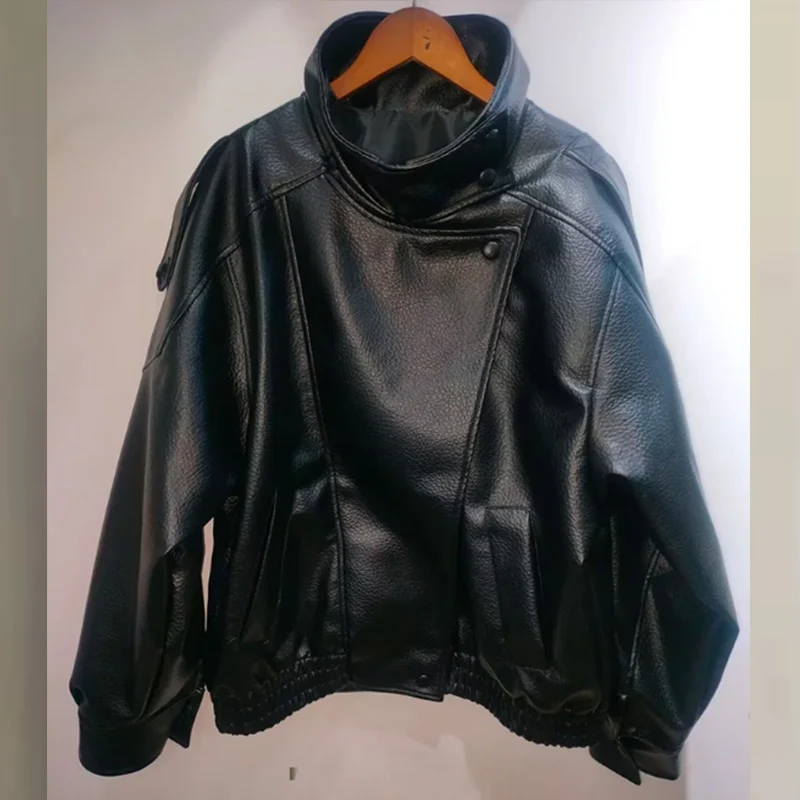 Veste femme 2025 nouvelle mode automne noir à manches longues galets Faux cuir veste moto Style personnalité dames veste