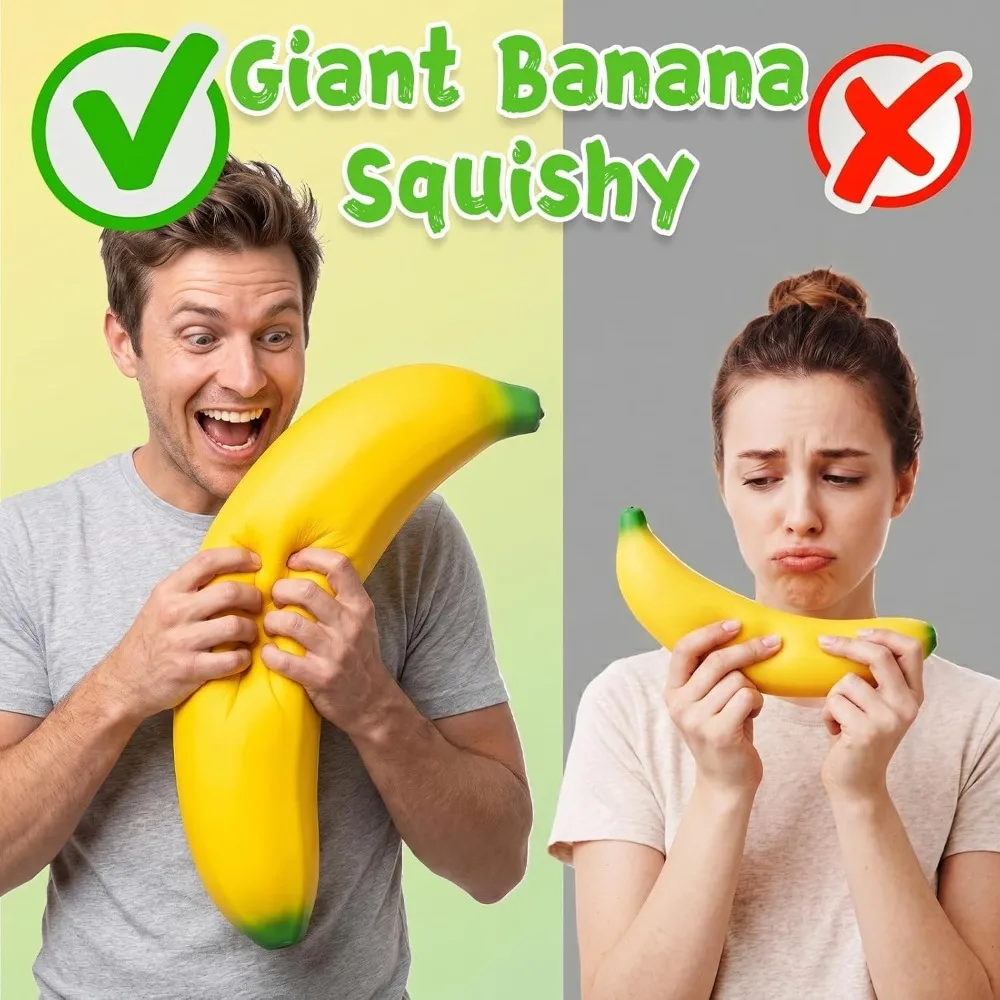 Banana Squishy, Jumbo Squishy Banana Giant Big Realistic Bananas Moldable Soft Squishys Slow Rising Stress Ball for Anxiety Stre