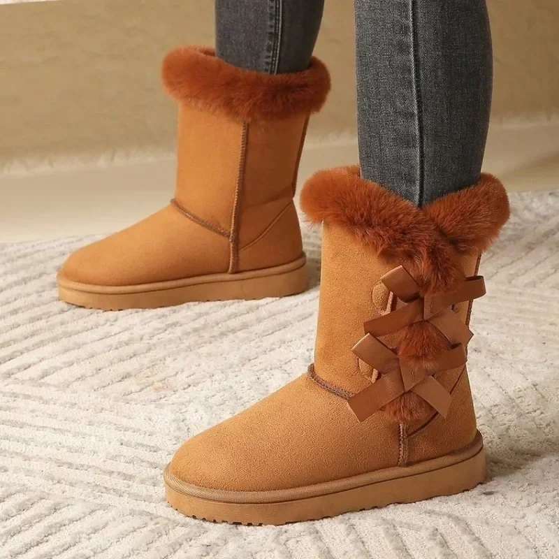 2024 New Thick Plush Thick Sole Non-slip Fashion Solid Color Button New Women Boots Classic Retro Brown Long Boots