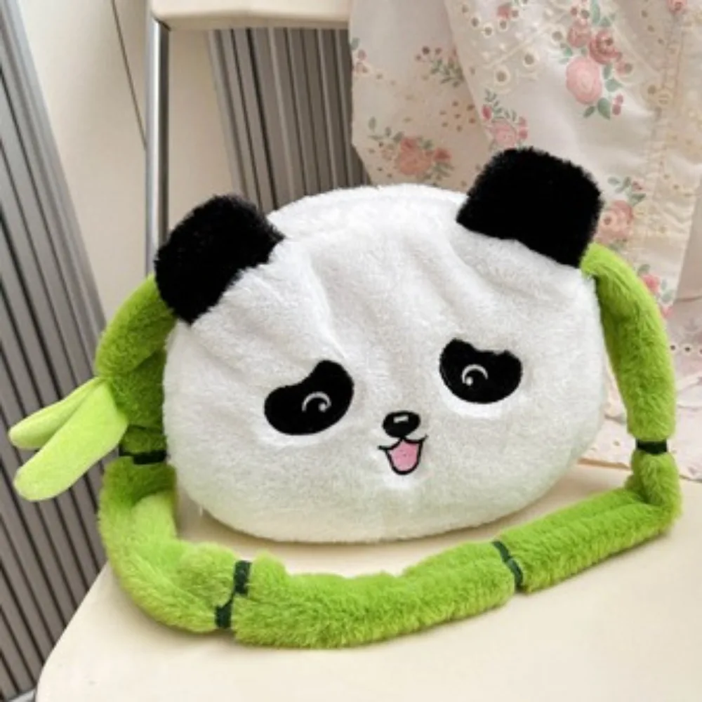 Mode Cartoon Pluche Panda Tas Schattige Groene Band Dier Schoudertas Speelgoed Grote Capaciteit Zachte Pop Handtas Werk