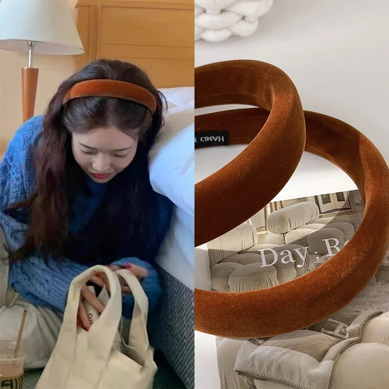 Winter New Pumpkin Color Velvet Headbands For Woman Girls Elegant Hair Hoop Wide Sponge Hairband Female Fashion Hair Accessories