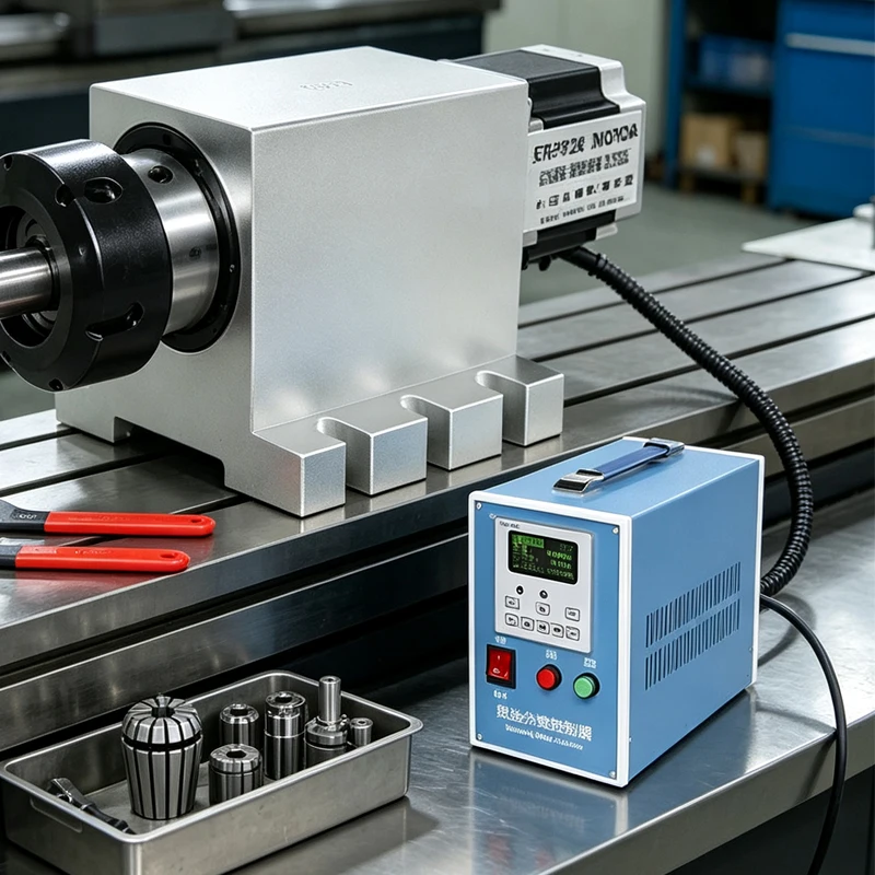 Harmonic Drive 4th Axis Set 57 Motor 17-50 Gearbox ER40 Collet Chuck with Control Box Rotary Axis Set for Metal Lathe Engraver