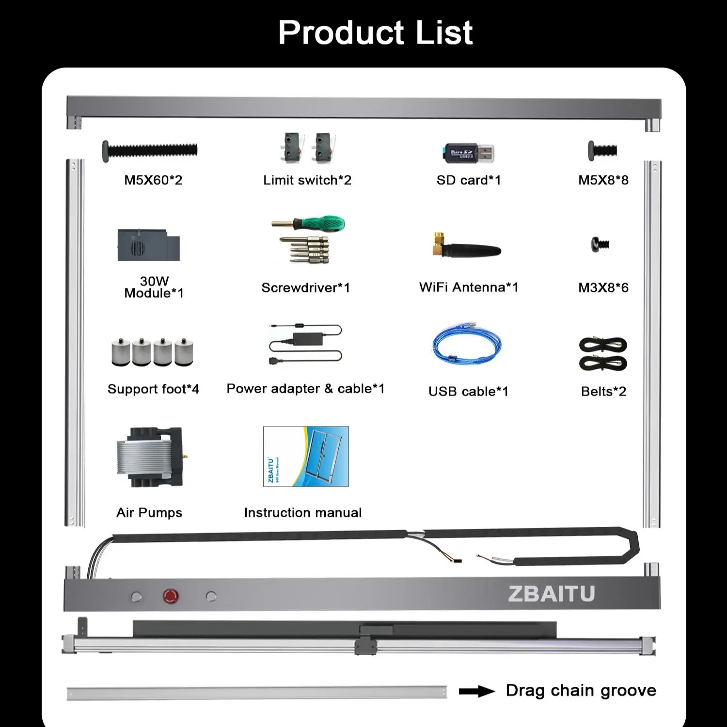 Imagem -06 - Zbaitu 30w 20w 10w Carpintaria Cnc Máquina Cabeça Laser de Alta Potência 80x60cm M81 Madeira Acrílico Aço Inoxidável Metal Borracha Gravador