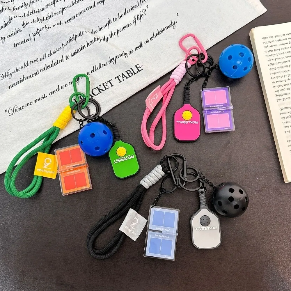 Creative PVC Pickleball Paddle Set Keychain Detachable Dopamine Fitness Series Pendant with Buckle Bag Charm Bag Accessories