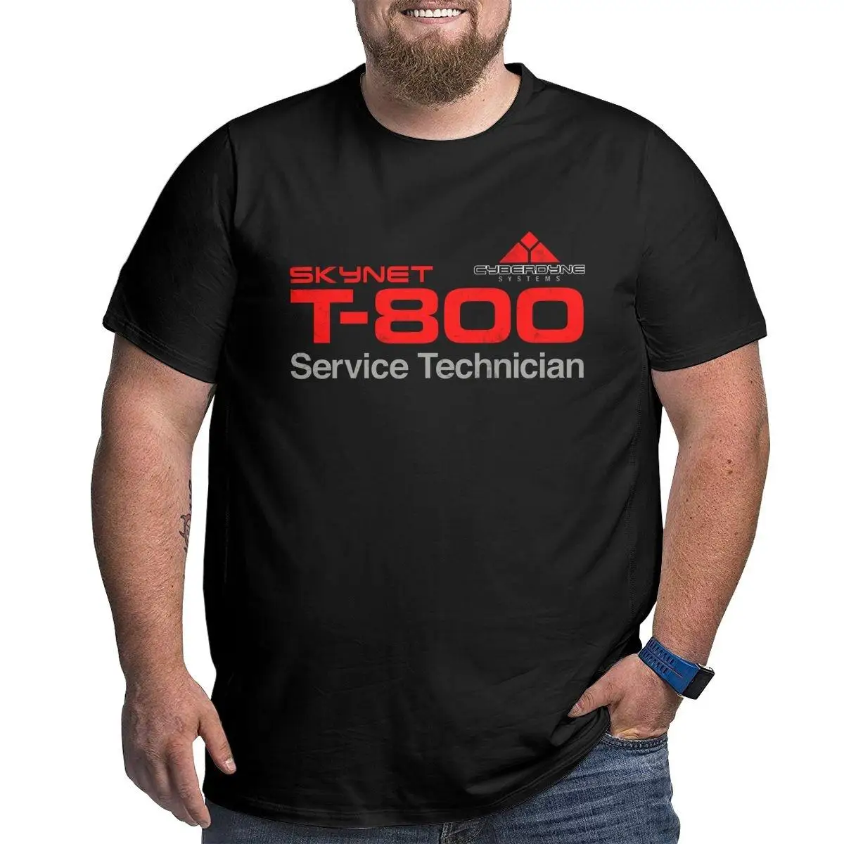 T-800 Technician T-Shirt Men Terminator Cyberdyne Cyborg Cotton Big Tall Tees Round Neck T Shirts Large 4XL 5XL 6XL Clothing