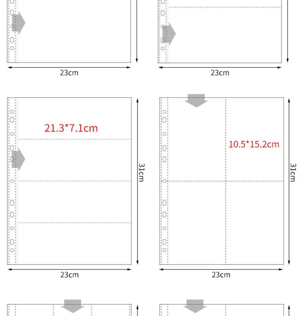11-Hole A4 Binder Refill Pages 10 Pack Multi-Grid for Photo Card Postcard Coin Collection Scrapbook Album