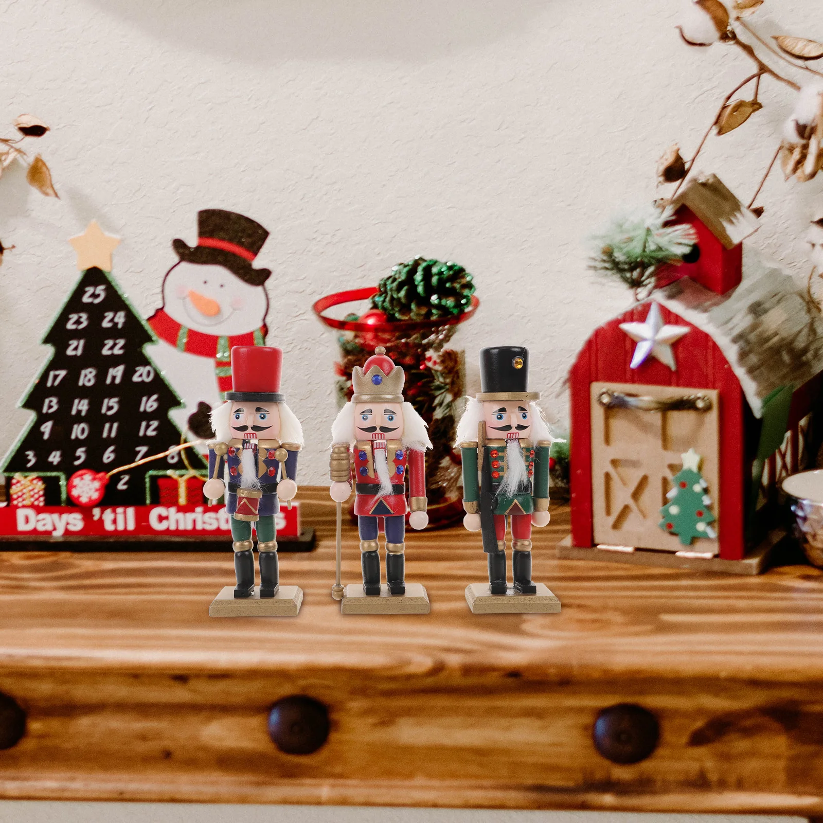 

3pcs Nutcracker Soldier Wooden Adornment Desktop Decor For Xmas Home Party Decoration Puppet Family Ornament