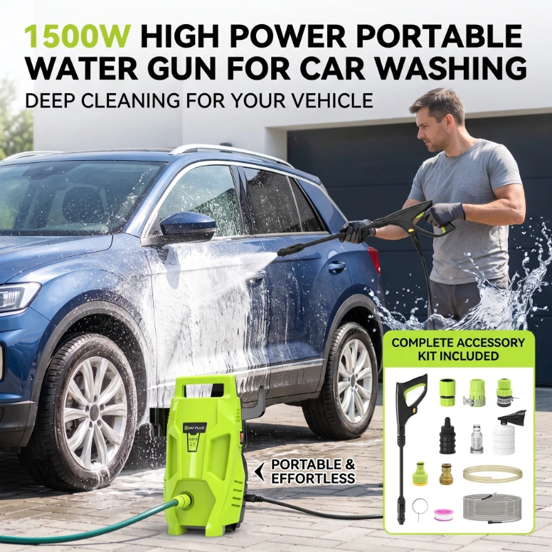 Portable Multifunctional Wired AC Power High-Pressure Car Washer Adjustable Spray Gun Durable Hose for Home Car Wash Cleaning