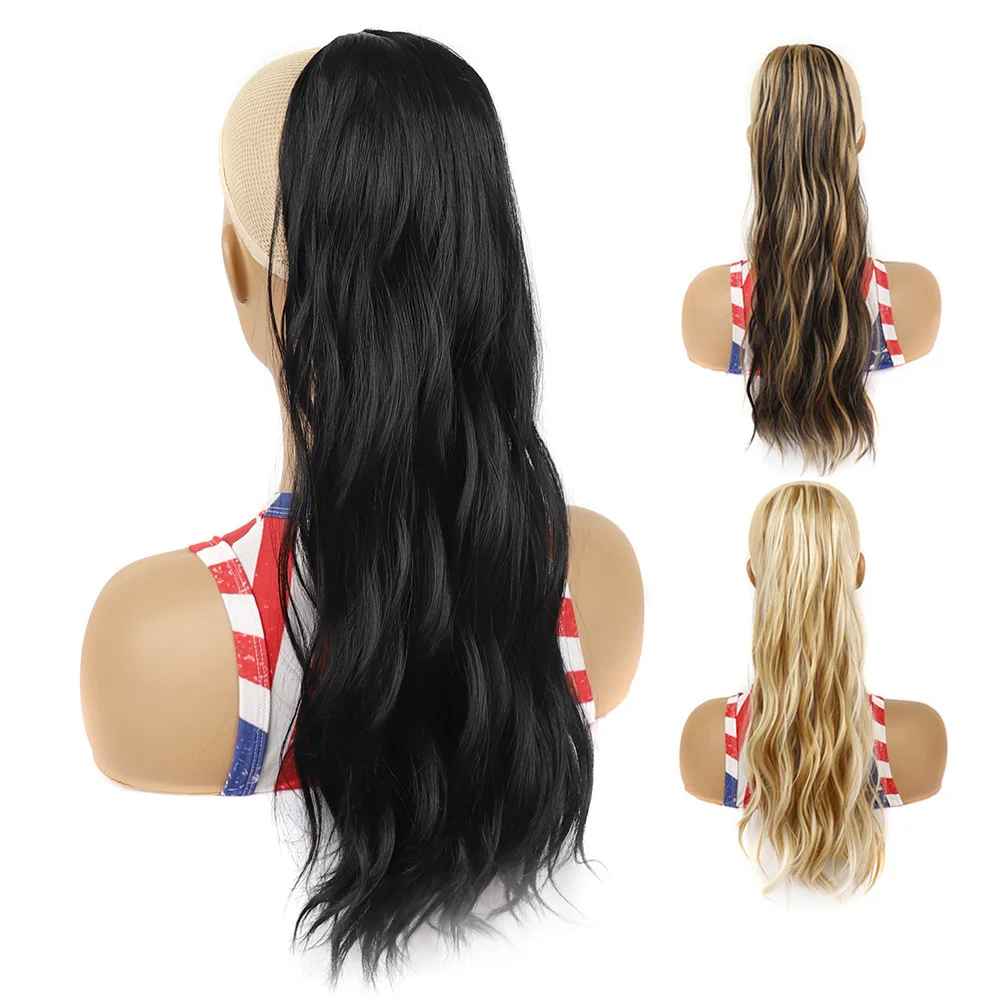 Jeedou Ponytails Long Wavy Hair Drawstring Ponytail Extension for Women Easy Wear Synthetic Hairpiece Convenient Hair Accessory