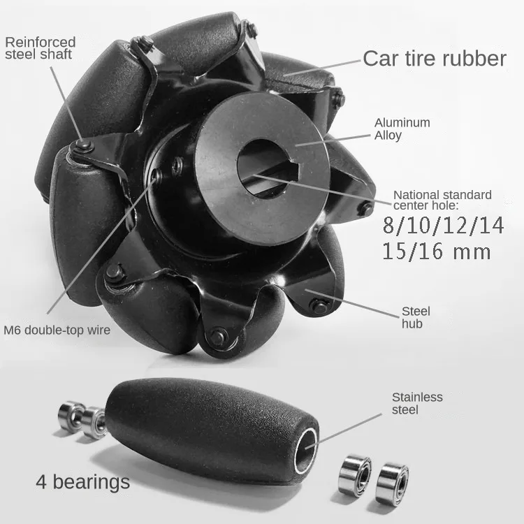 Rueda Mecanum Omni para coche Robot, 4 unidades/juego, 300KG, gran carga, 4 pulgadas, 100mm