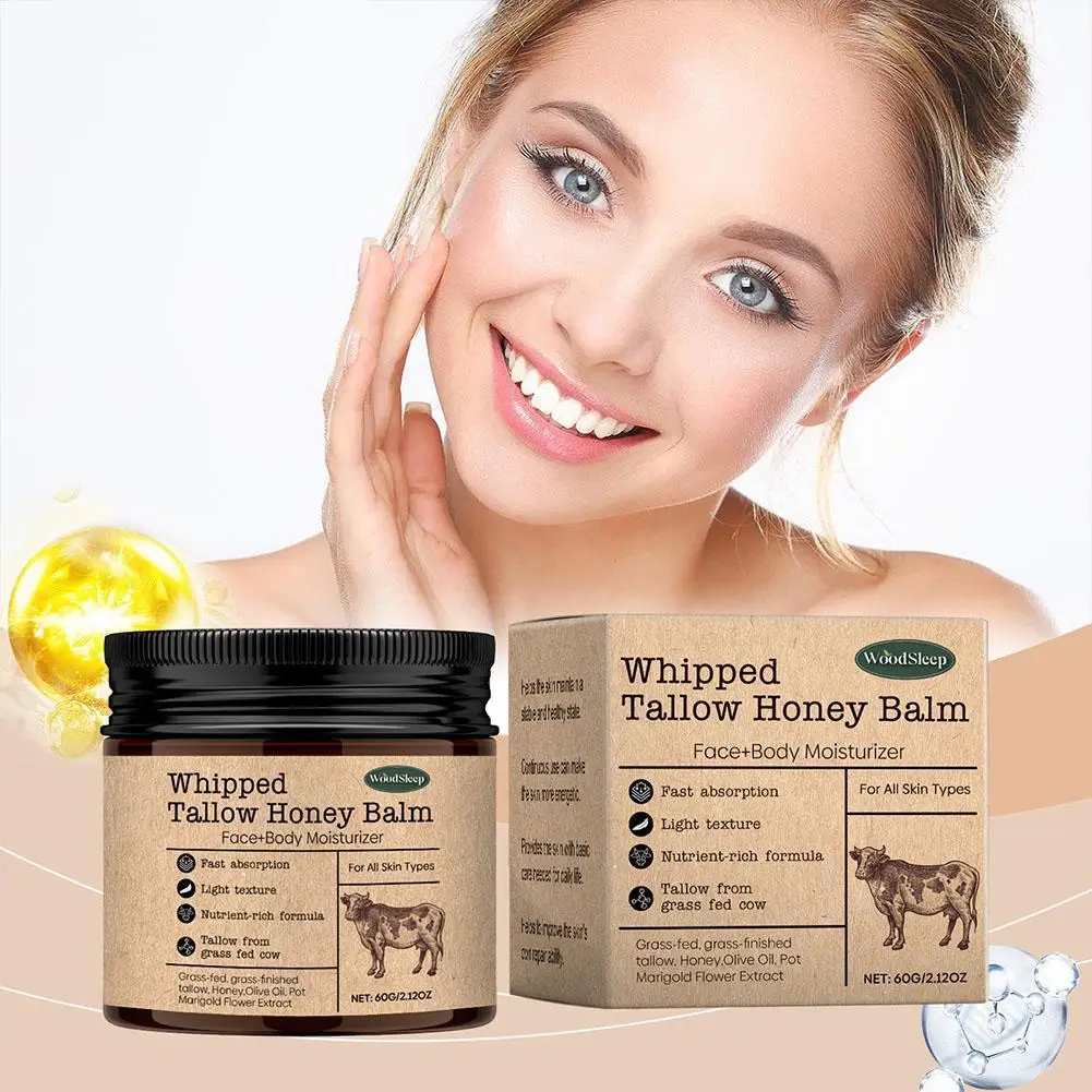 

Whipped Beef Tallow and Honey Balm Skin Face Moisturizer Fast Absorption Grass Fed Grass Finished Organic Face Cream Body Lotion