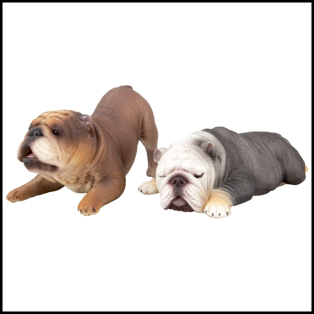 2PCS Cute French Bulldog Statues Dog Simulation Model Looking Up & Sleeping Bulldog Animal Figures Set