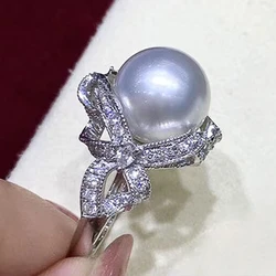 Huitan Gorgeous Aesthetic Simulated Pearl Ring Women Luxury Graceful Finger Jewelry for Wedding Party Shiny Zirconia Accessories