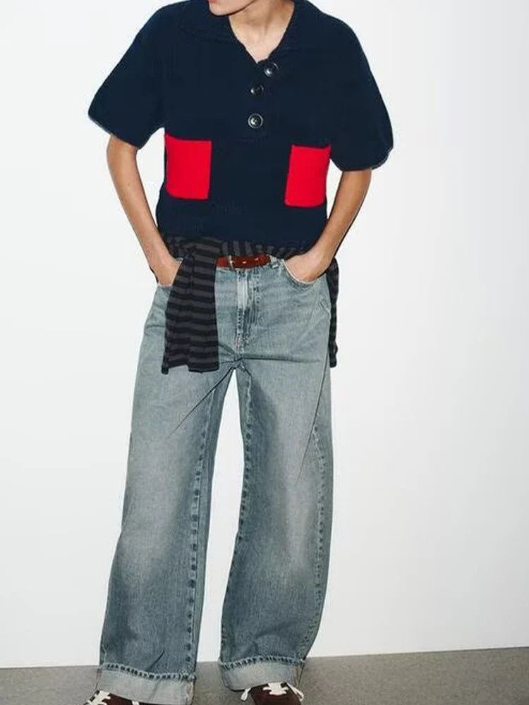 

Осенний новый модный простой женский дизайн в европейском и американском стиле, универсальный свитер с короткими рукавами для поездок на работу