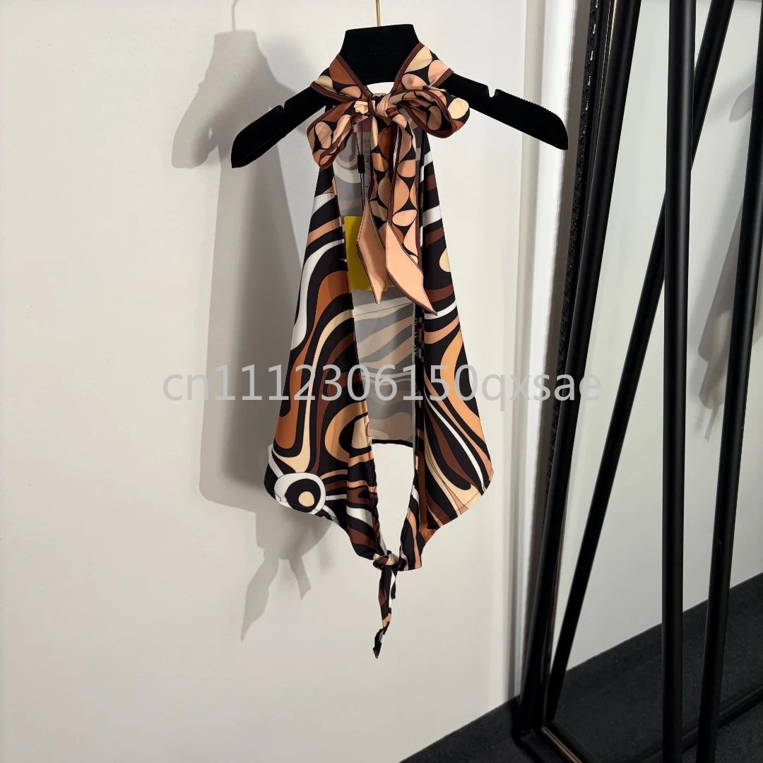Luxury Women's Brown Silk Bellyband with Letter Signature Logo Classic Brand Lady Tops Beachwear Swimwear