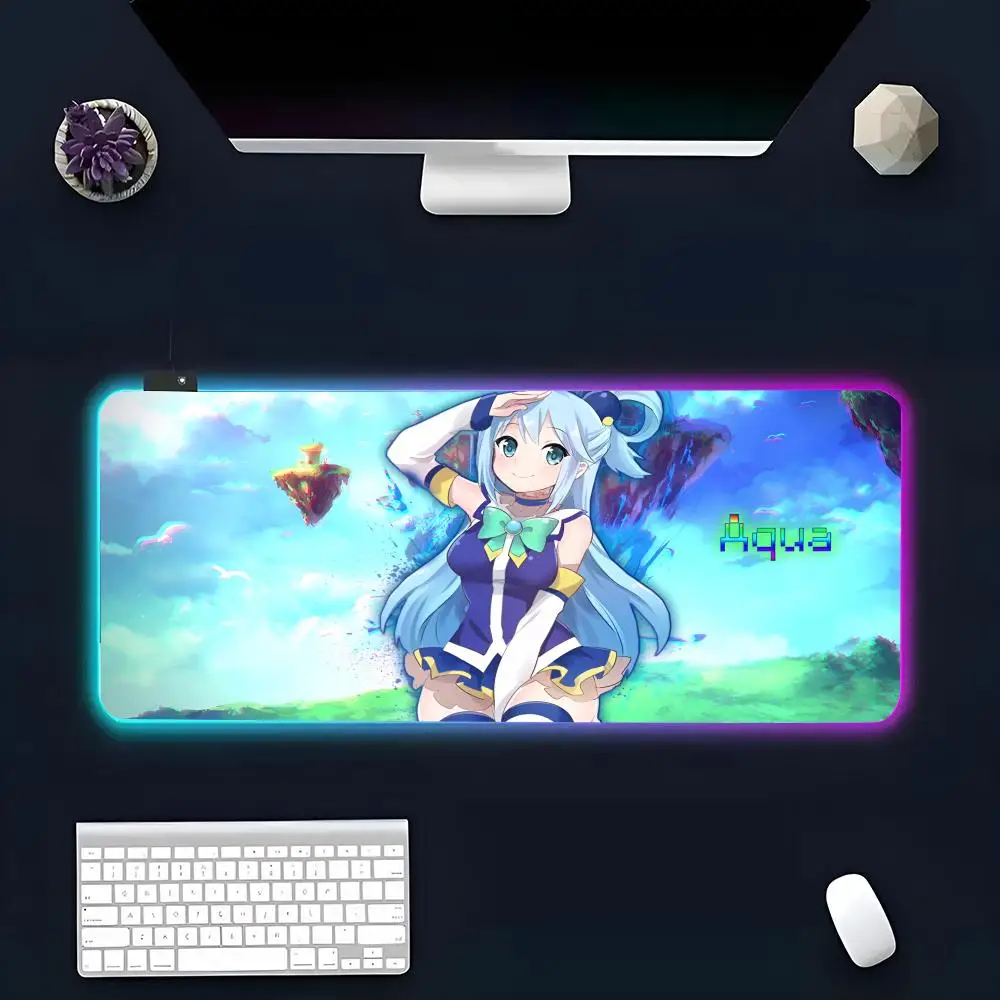 Anime A-Aqua k-konosuba Mouse Pad RGB Glow Personality Picture Custom PC Table Mat Carpet Mat Game Player Dedicated LED