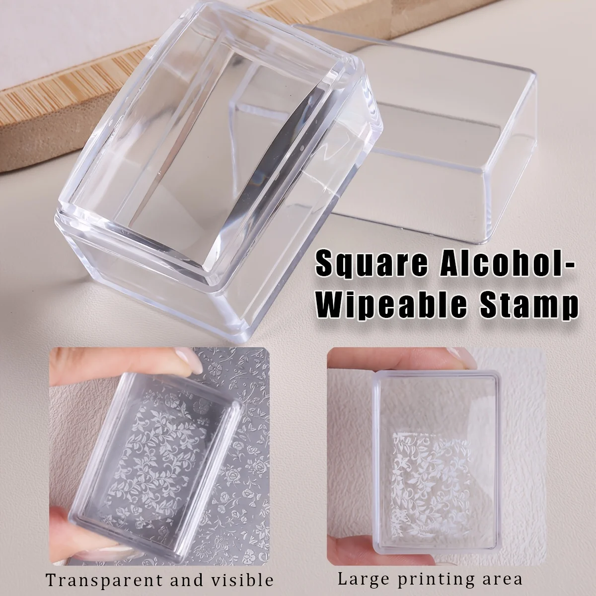 Square Clear Silicone Nail Stamp Set, Alcohol Wipeable, Suitable for Large Steel Plates, Have Scraper & Replacement Stamp Head
