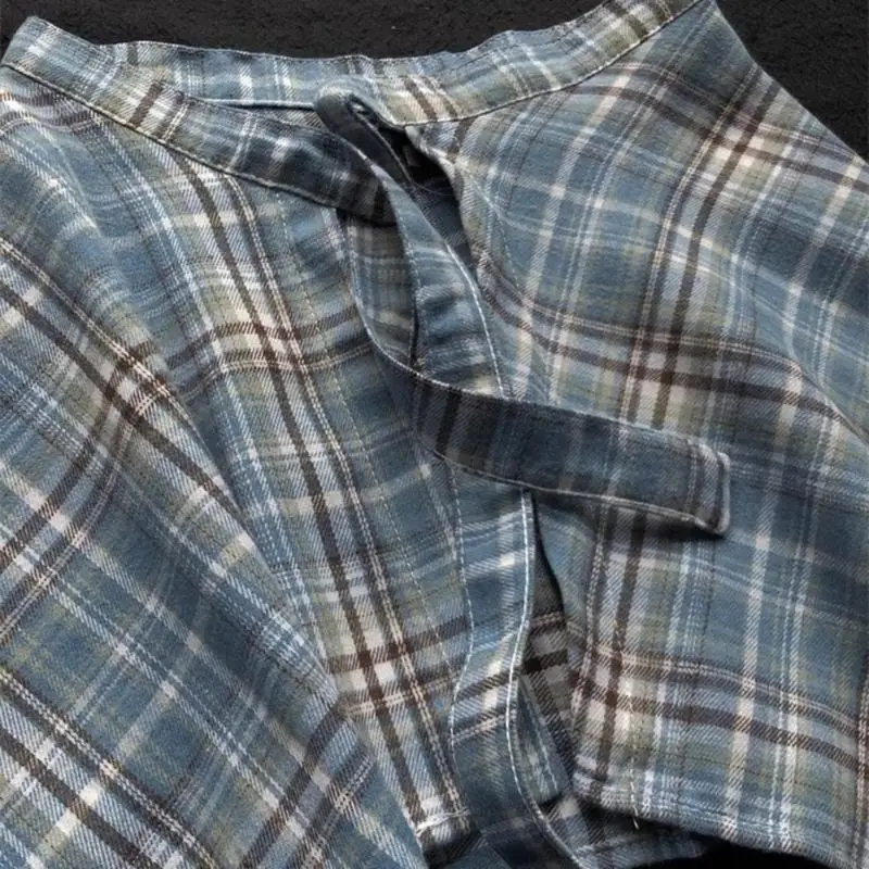 Campus Hiphop Styles Unisex Irregular Faux Shirt Hem Street Dance Plaids Wrap Skirt Layering A Line Hip Scarf Overskirt 