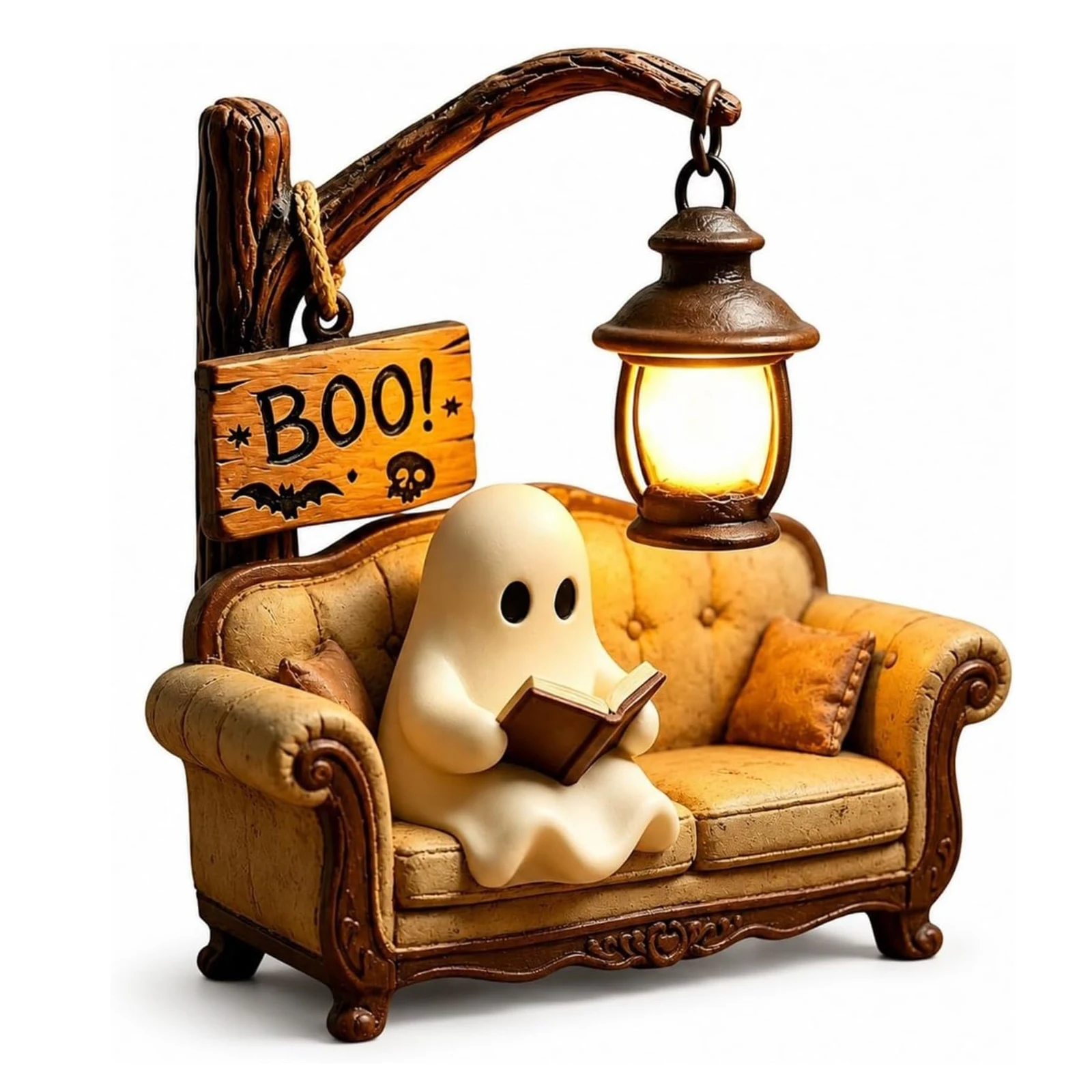 Halloween Ghost Holding Resin LED Glowing Night Light Indoor Shelf Tabletop Ornament Decor