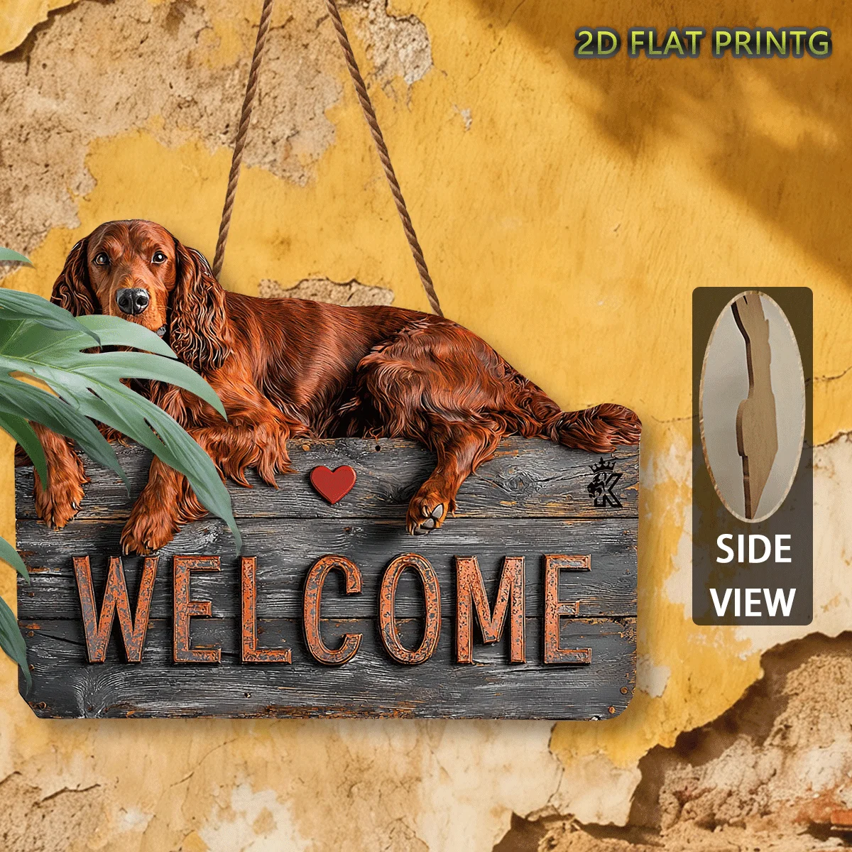 2D Flat,Wooden Signs,Outdoor Plaques and Wall Art  Irish Setter Welcoming,Outdoor Decor, Housewarming Gift, Gifts for Dog Lovers