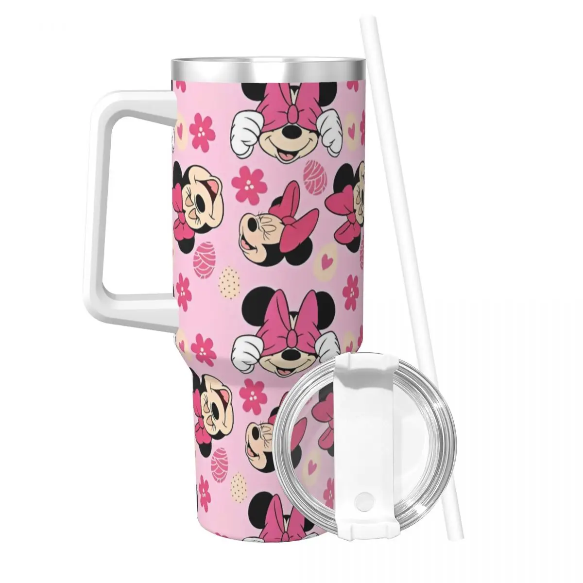 Caneca térmica filme animado com palha, Mickey, Minnie Mouse, carro do amor canecas, garrafa de água fria e quente, Camping, preservação do calor, 40oz