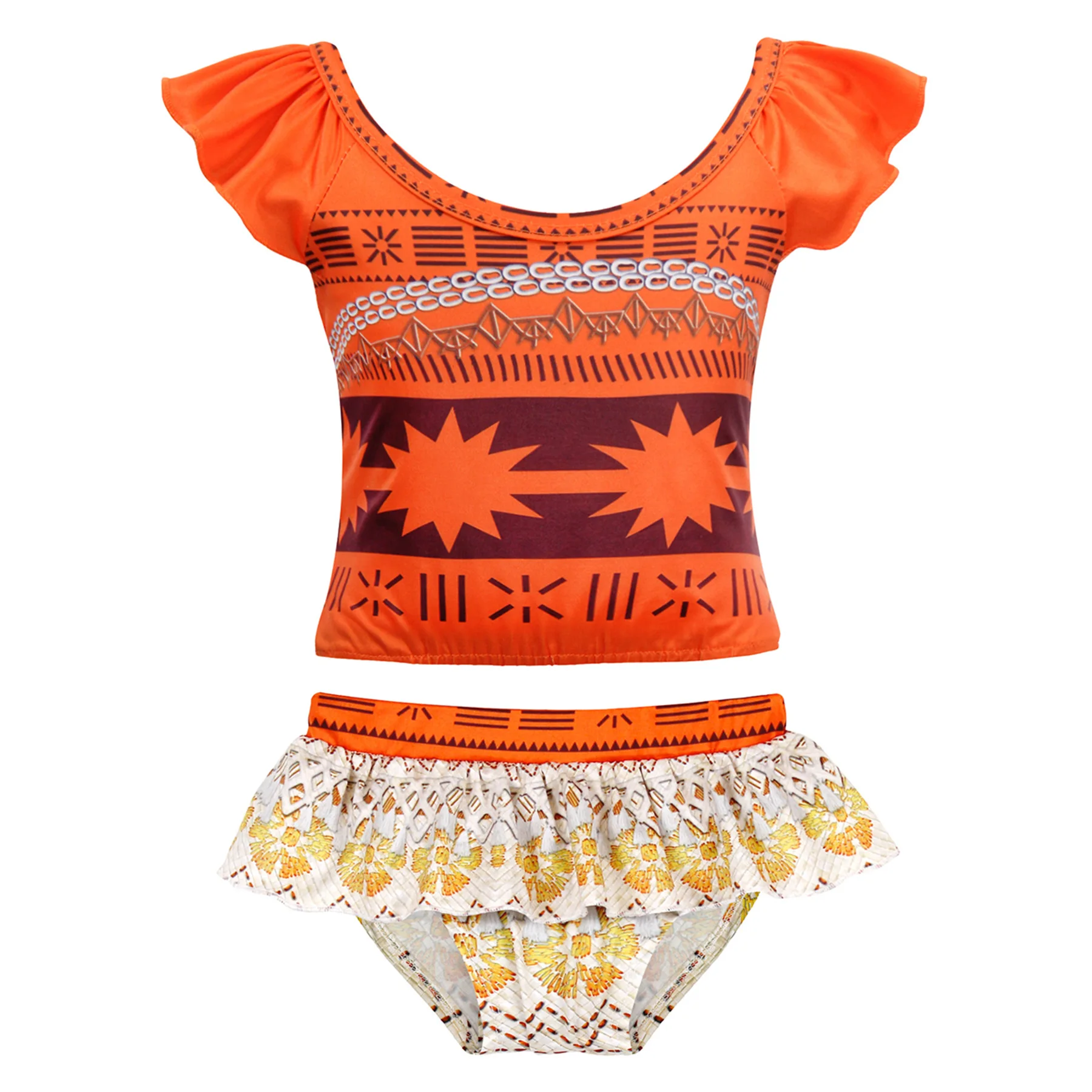 2025 Summer Time Swimming Suit for Little Girl Princess Beach Bikini Two Pieces Moana Inspired Ruffled Suspendered Swimsuit