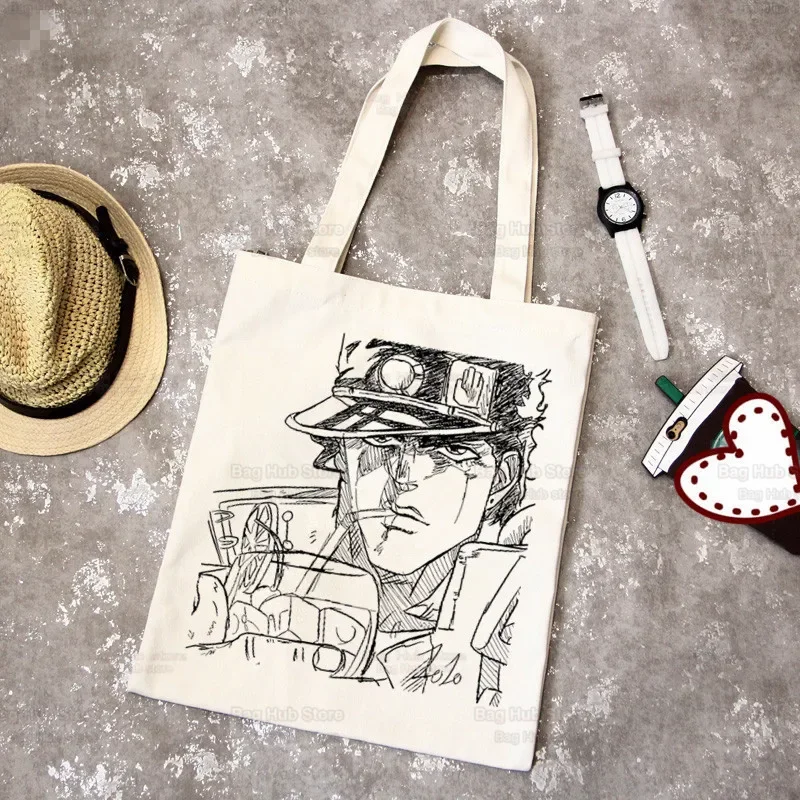 Jotaro JoJo Bizarre Adventure Canvas Shoulder Tote Bag Star Platinum Handbags Eco Reusable Shopping Bag Vintage Ulzzang Bags