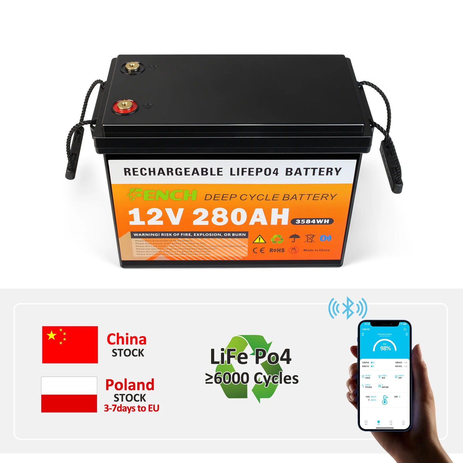 12V 280AH LiFePO4 Lithium Iron Phosphate Battery for RVs Camping Yachts - High-Performance Backup Power Source
