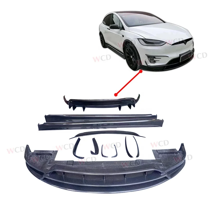 Car Accessories Auto RZ Style Carbon Fiber Bodykit Front Lip Side Skirt Rear Diffuser Front Splitter Spoiler For Tesla Model X