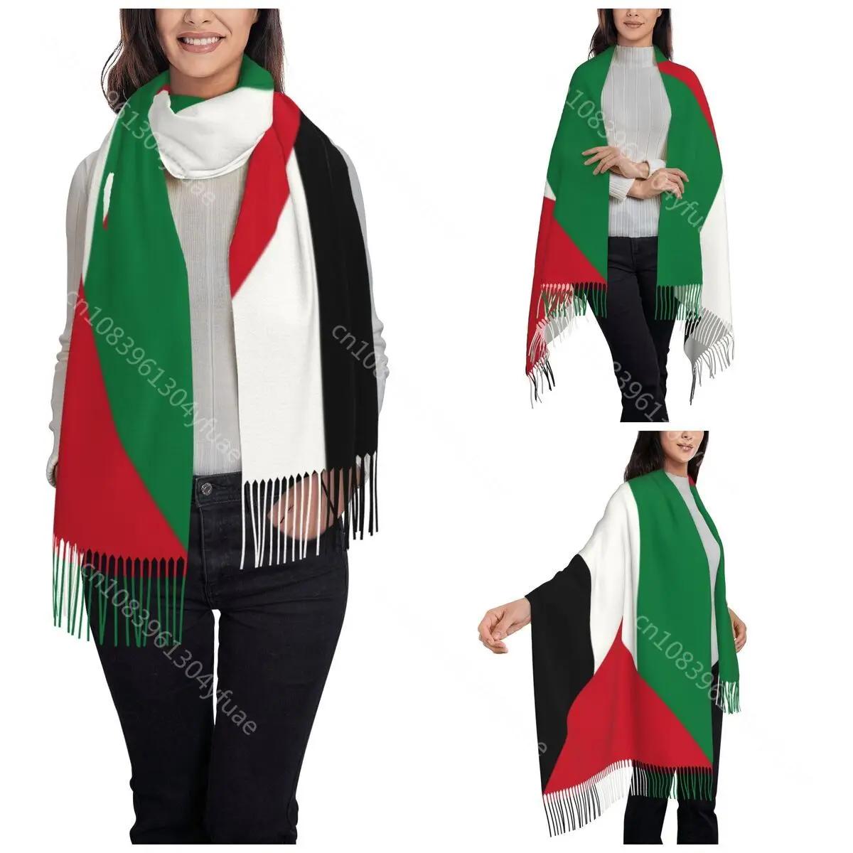 Flag Of Palestine Shawl Wrap for Ladies Warm Long Soft Scarf Palestinian Gaza Arabic Pashmina Tassel Scarves