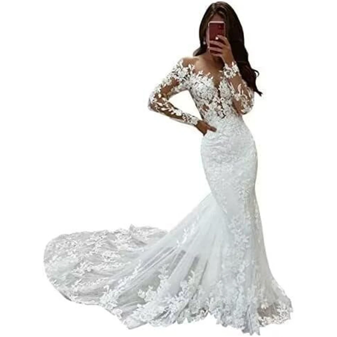 

Elegant Lace Beach Wedding Dresses for Bride Long Sleeves Boho Bridal Gowns with Sweep Train