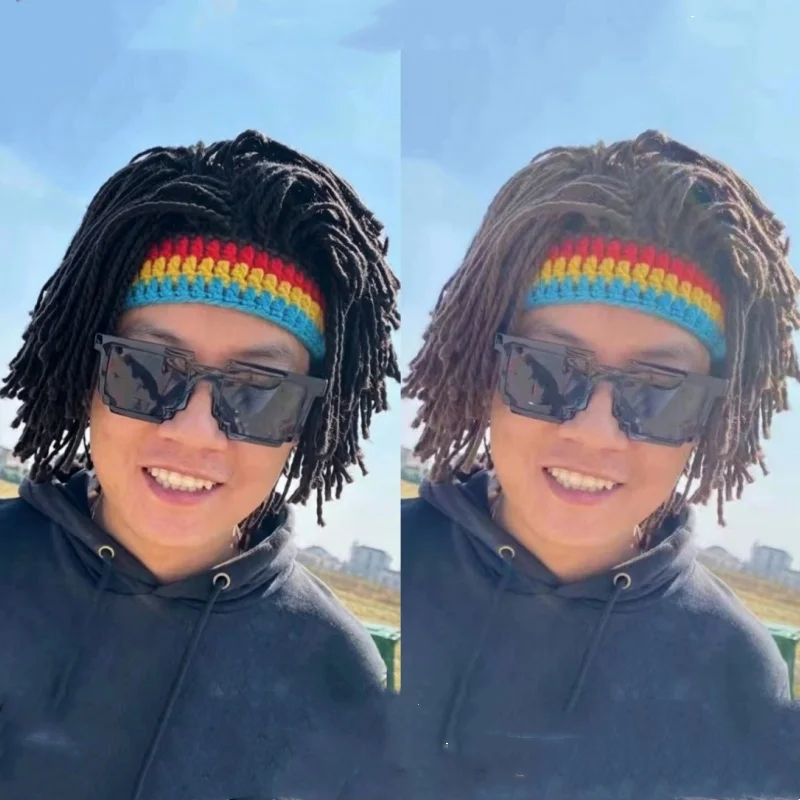 Dreadlocks False Braid Synthetic Wigs Beanie Skull Cap Handmade Knitted Hat African Jamaica Wig Halloween Cosplay Party Headwear