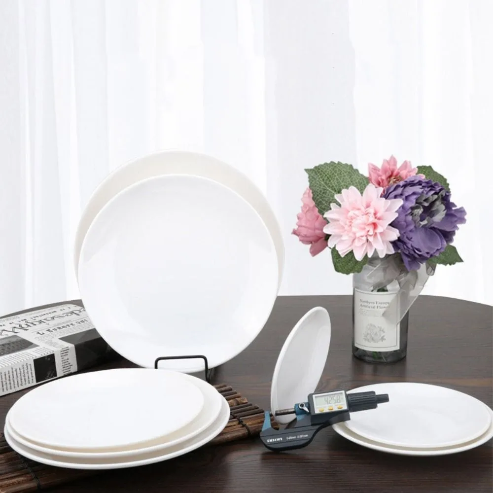 Household Round Melamine White Dish Fall-resistant Imitation Porcelain White Disc Unbreakable Durable Dinner Plate Dessert