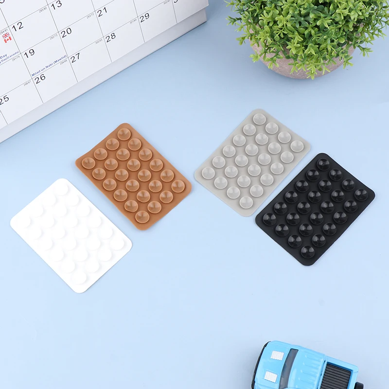 5pcs Rectangular 24 Sucker Silicone Suction Pad For Phone Power Bank Suction Cup Back Adhesive Rubber Fixation Mat Solid Color